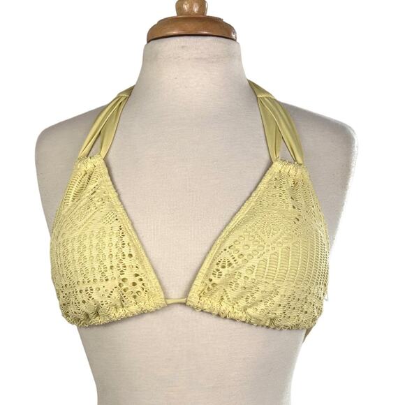 Mossimo Pastel Yellow Crochet Knit Bikini Top Triangle Top Swimsuit Size L - Picture 5 of 9
